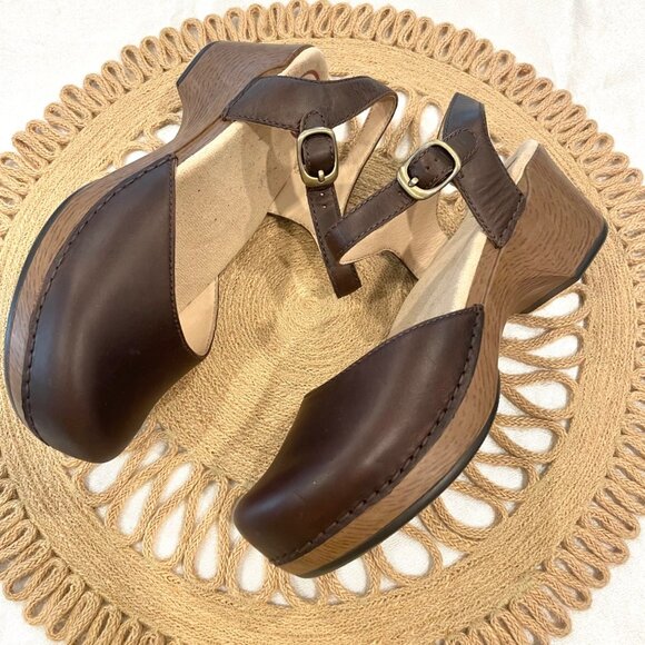 Dansko Sam Clog Teak Brown Leather Ankle Strap Size 38 - Picture 4 of 11